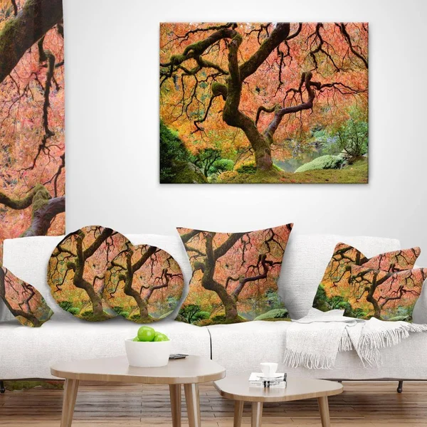 Designart - Autumn Maple Tree - Landscape Photography Canvas Print - Red 40 in. Wide x 30 in. High
