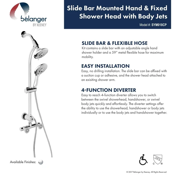 Belanger SYM018CP Retrofit Slide Bar Shower System with Body Jets - Polished Chrome