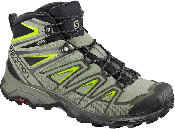 Salomon Men's x Ultra 3 Mid GTX Boots Beluga - Shadow, Lime Green 10