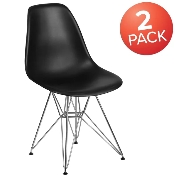 Lancaster Home 2 Pk. Elon Series Plastic Chair with Chrome Base - White