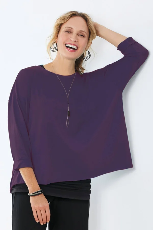 Boxy Tee by Planet - Blackberry - One Size (4-14) (Knit Top)