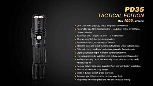 Fenix PD35 2015 Tac Edition 1000 Lumen Cree XP-L LED Tactical Flashlight with Fenix Arb-L2M 18650 Li-ion Rechargeable battery, F