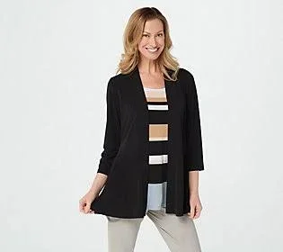 Susan Graver Liquid Knit Cardigan and Printed Tank Set - Size Medium, Black/Grey