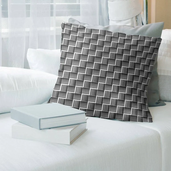 Cool Tones Classic Basketweave Stripes Throw Pillow - 20 x 20 - Black - Linen