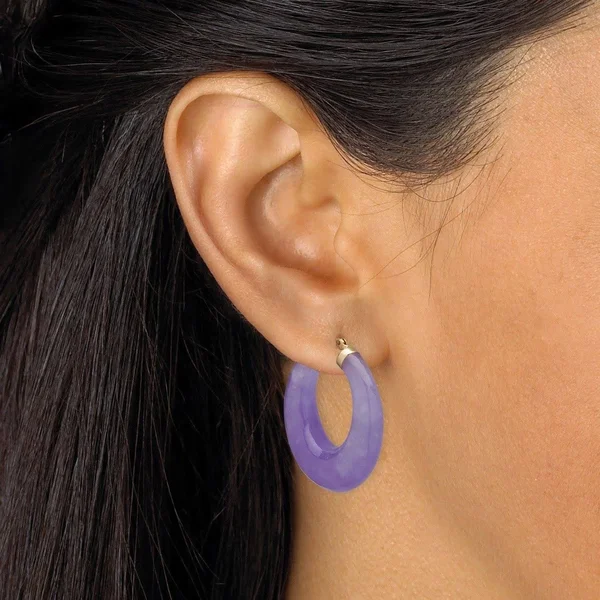 Lavender Jade 14K Yellow Gold Hoop Earrings