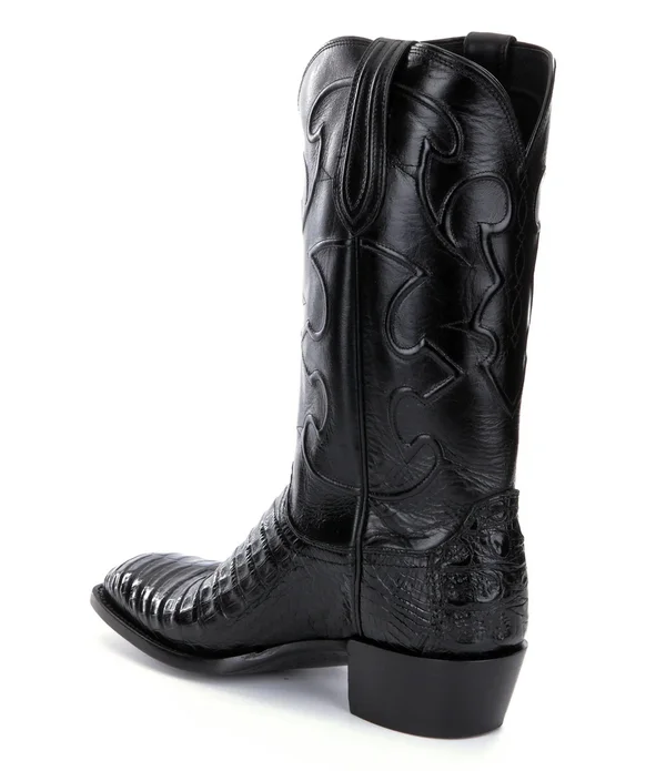 Lucchese Mens Charles Black Caiman Belly Boots M1636; Heel:4, Toe:1