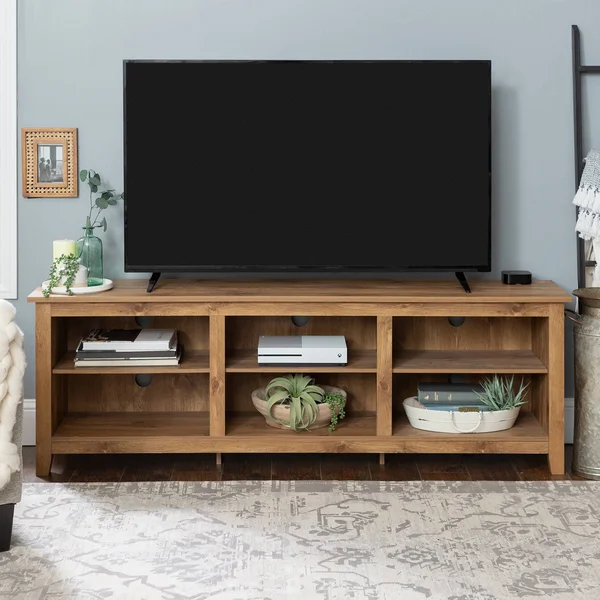 70 Wood Media TV Stand Storage Console Barnwood Saracina Home Brown