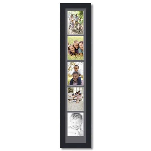 Collage Picture Frame - Satin Black Frame with 5 openings for 4x6 Photos with Mountain Grey Mat. D3926EV2365, ArtToFrames