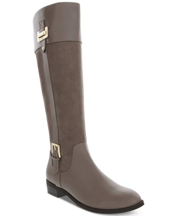 Karen Scott Deliee2 Wide-Calf Riding Boots - Created for Macy&s - Stone - Size 8.5W