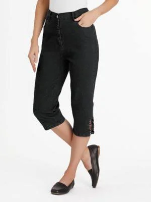 Blair Women's Back-Elastic Slim-Leg Capris - Black Denim 10 Misses