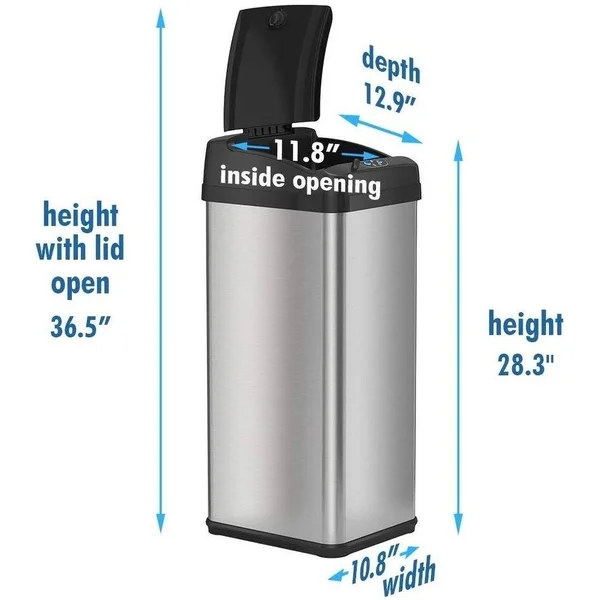 iTouchless 13 Gallon Stainless Steel Pet-Proof Sensor Trash Can with AbsorbX Odor Filter System