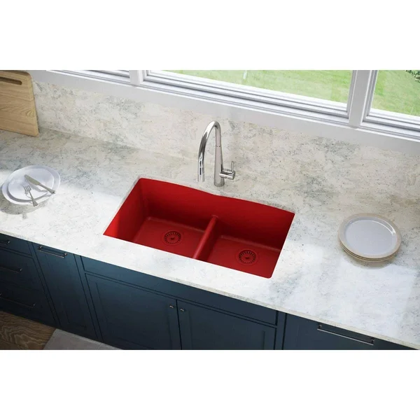 Elkay Quartz Luxe ELXDULB3322RT0 ricotta Equal Double Bowl Undermount Sink with Aqua Divide