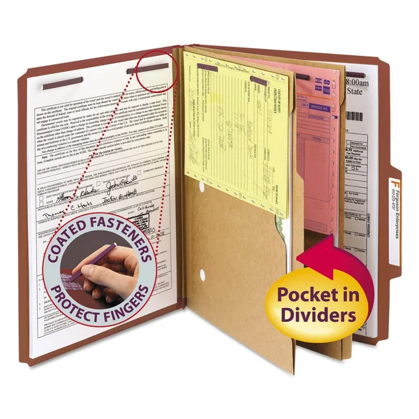 Smead Pressboard Folders with 2-Pocket Dividers - Red, Six -Section - 10 pack
