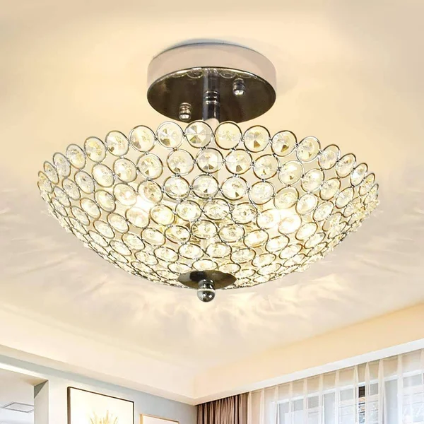 DINGLILIGHTING DLLT Modern Crystal Chandelier Lighting - 2-Light Crystal Ceiling Light Fixture Semi Flush Mount for Bedroom, Entr