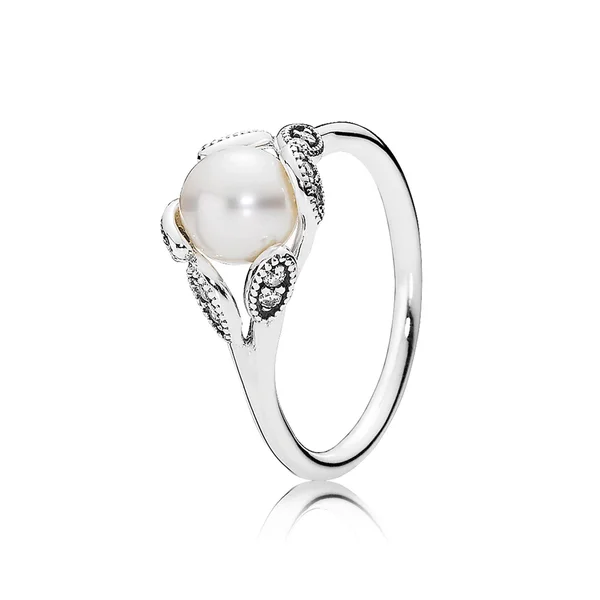 Pandora Silver Pearl & CZ Luminous Leaves Ring