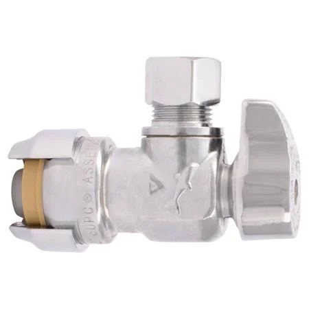 4 Pack Sharkbite 1/2 in. Push-to-Connect x 3/8 in. O.D. Compression Chrome-Plated Brass Quarter-Turn Angle Stop Valve