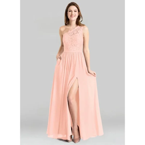 Azazie A-Line/Princess One-Shoulder Floor-Length Chiffon Bridesmaid Dresses - Coral