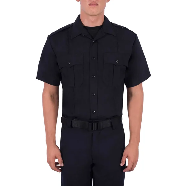 Mens Police Uniform Shirt - Short Sleeve Wool Size 17.5 Reg in French Blue Heather - Polyester by Blauer