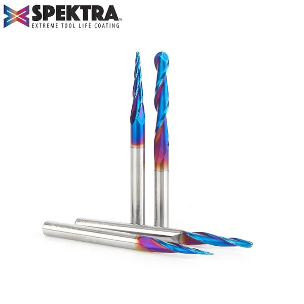 Amana Tool AMS-148-K 4-pc SC Spektra Extreme Tool Life Coated 2D/3D Carving 1/4 inch SHK Router Bit
