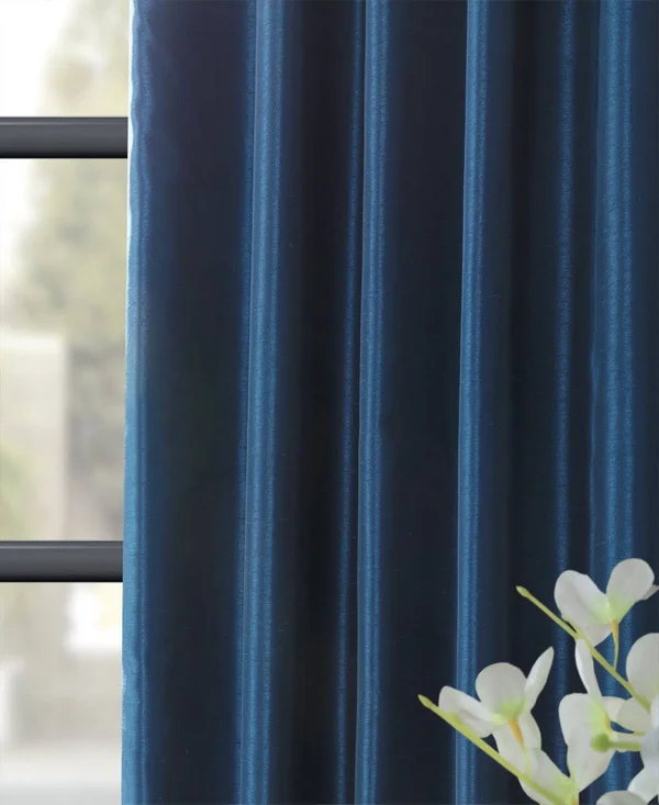 Captain&s Blue Blackout Vintage Textured Faux Dupioni Silk Curtain - Half Price Drapes