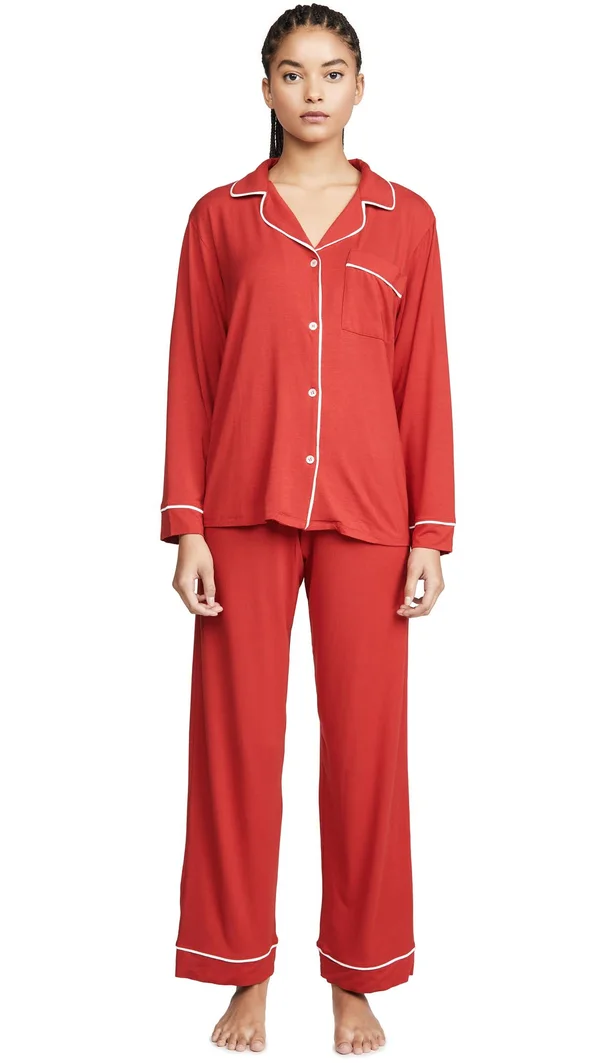 Eberjey Gisele Long PJ Set - Haute Red/Ivory
