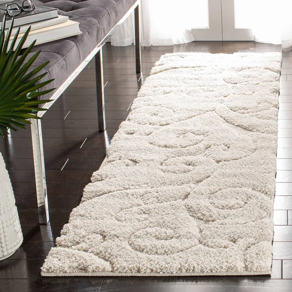 Safavieh Florida Shag Shahin Scroll 1.2-inch Thick Rug - 2&3x22 x 21& Runner - Ivory/Black