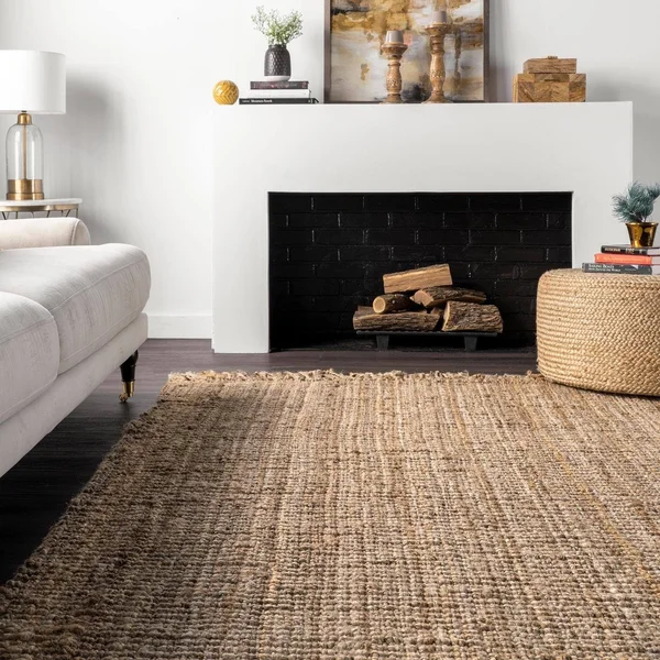 nuLOOM Beige Chunky Loop Jute Rug 6& Square