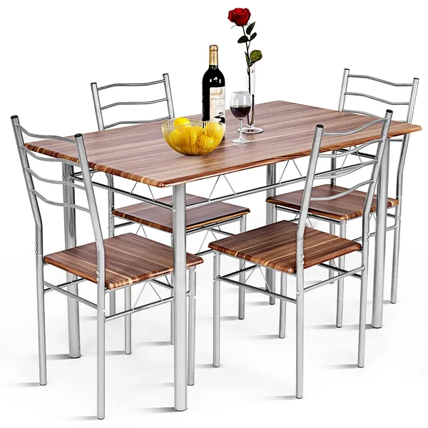 5 Piece Dining Table and Chairs Set Kitchen Breakfast Furniture - Walnut