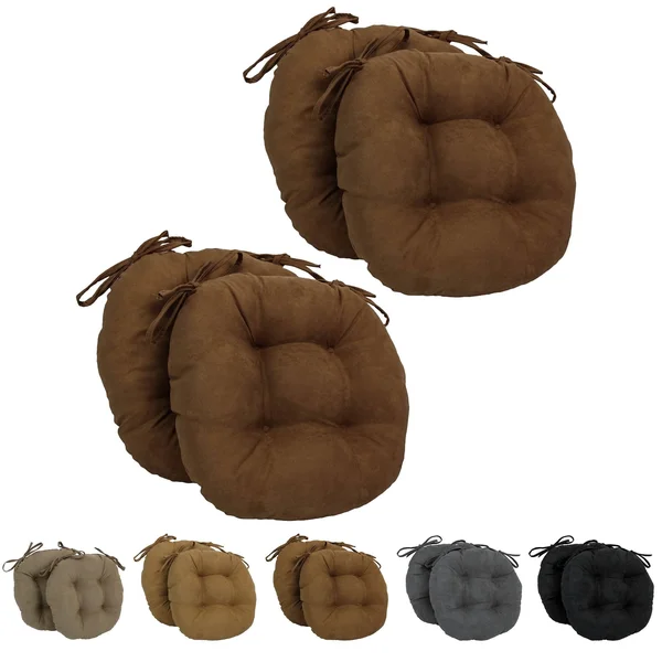 Blazing Needles 16-inch Solid Micro Suede Round Tufted Chair Cushions (Set of 4)