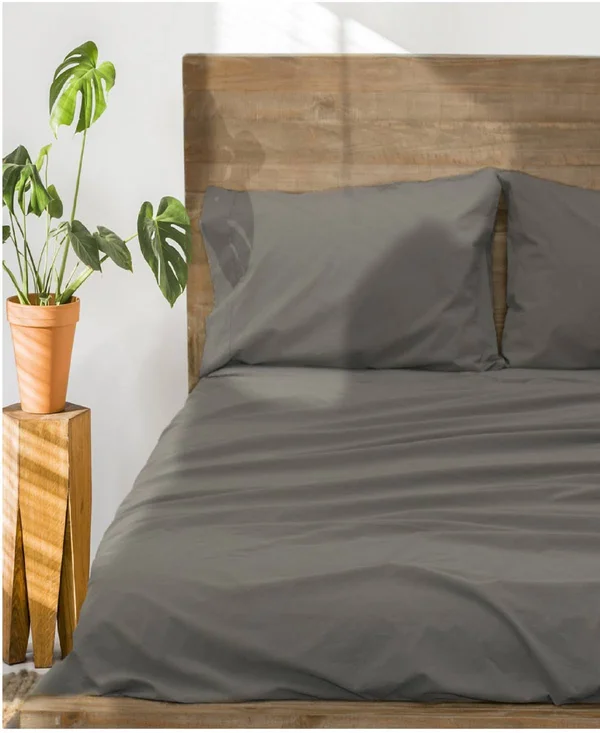 Jennifer Adams Relaxed Cotton Percale Sheet Set - Smoke - California King
