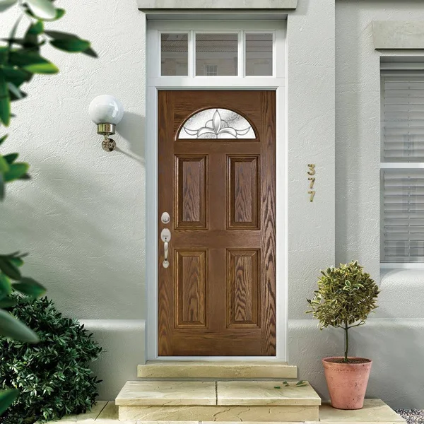 Mp Doors 36 in. x 80 in. Andaman Medium Oak Right-Hand Inswing Fan Lite Decorative Fiberglass Prehung Front Door