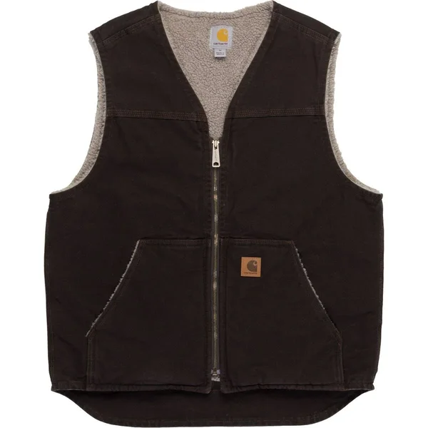 Carhartt Men's Sandstone Sherpa Lined Rugged Vest Dark Brown