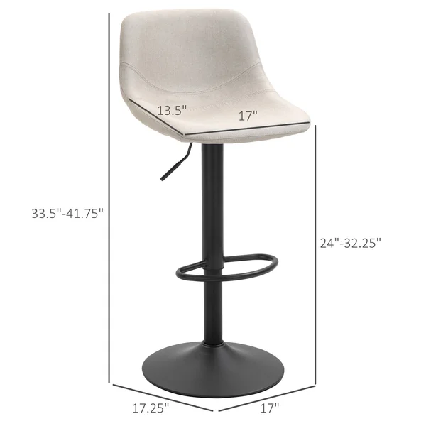 HOMCOM Swivel Bar Stools Set of 2 Bar Chairs Adjustable Height Barstools Padded with Back for Kitchen, Counter, and Home Bar - W