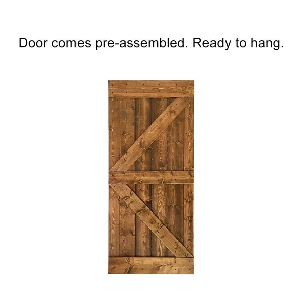 CALHOME K Series 30 in. x 84 in. Pre-Assembled Colonial Maple Stained Wood Interior Sliding Barn Door with Hardware Kit