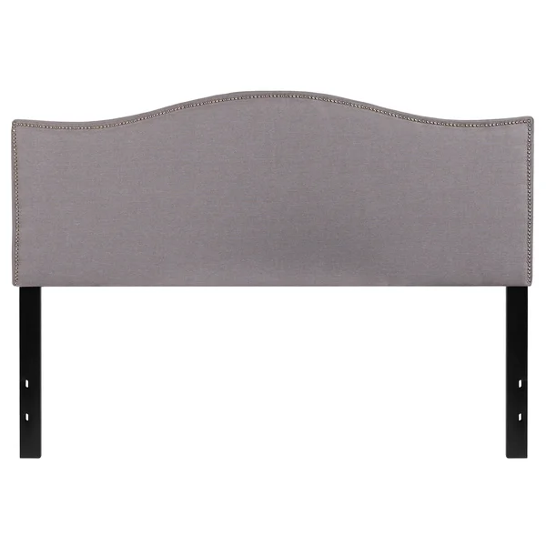 Lexington Upholstered Queen Size Headboard - Accent Nail Trim, Light Gray Fabric