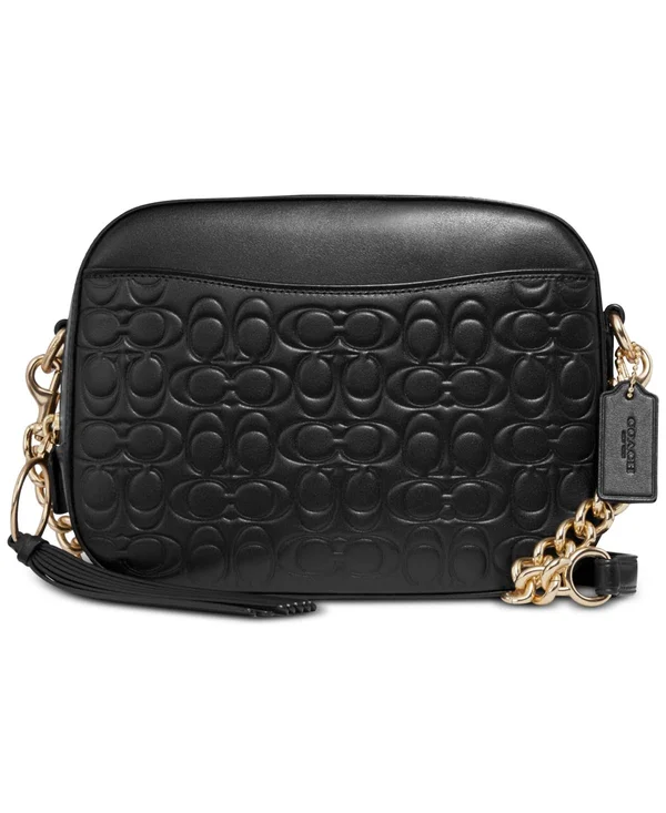 Coach Signature Embossed Leather Camera Bag Black