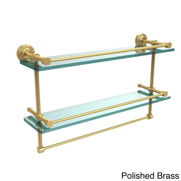 Allied Brass 22x22 Gallery Double Glass Shelf with Towel Bar Polished Brass