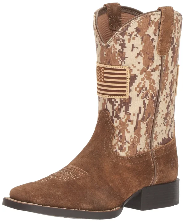 Ariat Kids& Patriot Square Toe Western Boots, Kids Unisex, Size: 4 Big Kids, Antique Mocha/Sand Camo Print