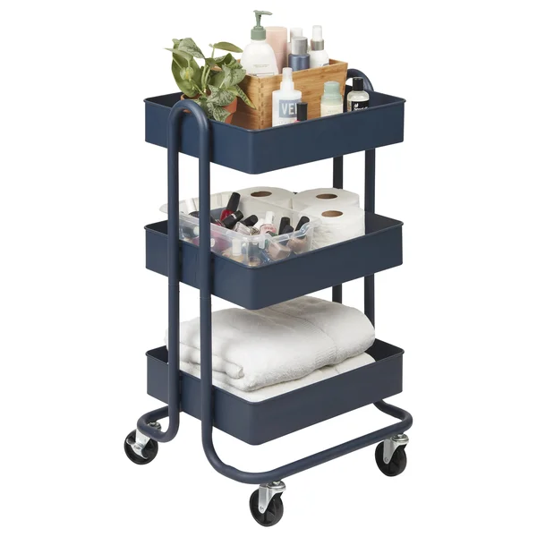 Ecr4kids 3-Tier Utility Rolling Cart - Navy