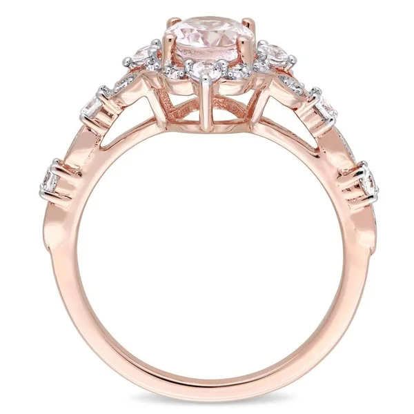 14K Rose Gold Morganite White Sapphire and Diamond Accent Vintage Ring by Miadora - 4.5