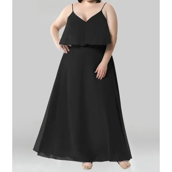 Azazie Plus Size A-Line/Princess V-Neck Floor-Length Chiffon Bridesmaid Dresses - Black