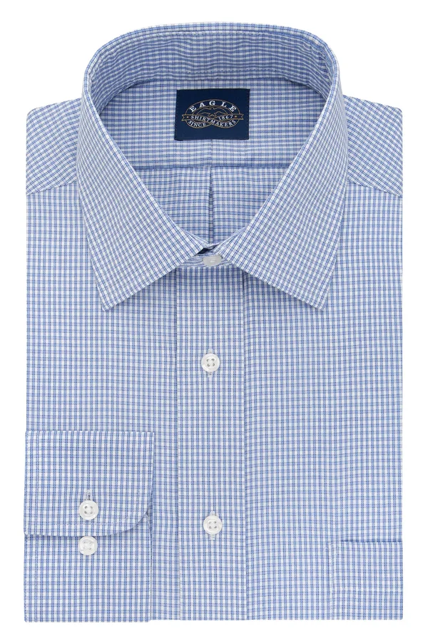 Eagle Men's Classic-Fit Stretch Collar Non-Iron Blue Check Dress Shirt
