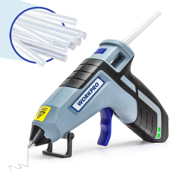 WorkPro Cordless Hot Glue Gun - Fast Preheating Glue Gun Kit with 20 Pcs Premium Mini Glue Gun Sticks, Smart-Power-Off Hot Melt G