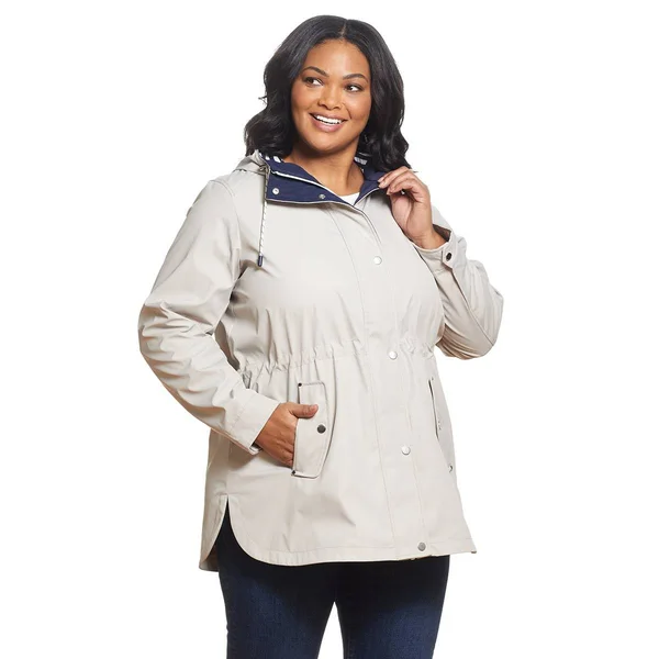 Weatherproof Plus Size Anorak Jacket with Nautical Stripe 3X True Navy - Boscov's
