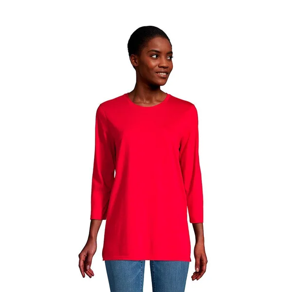 Petite Lands& End 3/4- Sleeve Supima Cotton Crewneck Tunic - Women's, Size: Small Petite, Dark Red