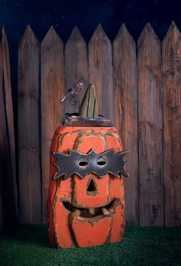 31 Orange Wooden Pumpkin with Mask