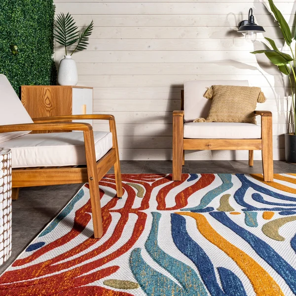 nuLOOM Summer Textured Zebra Stripes Beige 8 ft. x 10 ft. Indoor/Outdoor Area Rug