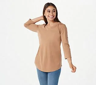 Isaac Mizrahi Live! Essentials Pima Cotton 3/4Sleeve Tunic, Size 2X, Hazel