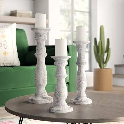 3 Piece Wood Candlestick Set Mistana