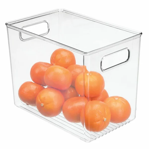 mDesign Deep Plastic Food Storage Container Bin with Handles - for Kitchen - Pantry, Cabinet, Fridge/Freezer - Slim Organizer for